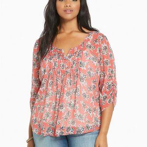 Torrid Floral Print Chiffon Pintuck Blouse
